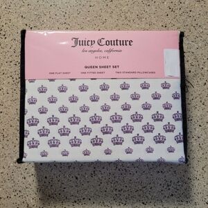 Juicy Couture Queen Sheet Set White With Leopard Cheetah Animal Print Crown Y2K